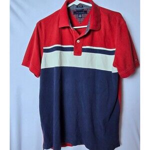 Tommy Hilfiger Men's Polo Shirt Size Large Red White‎ Blue Classic Style